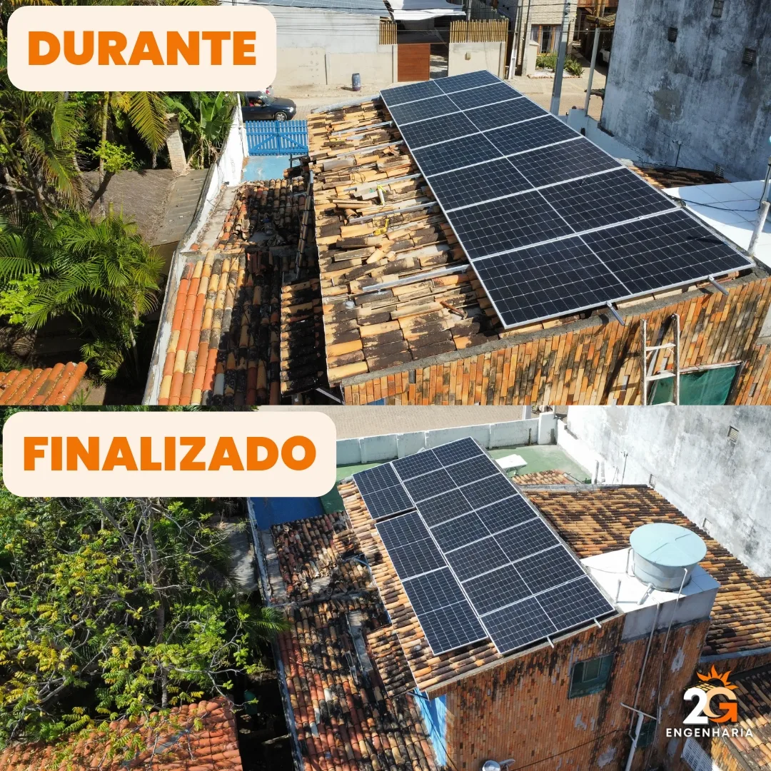 Antes e depois de instalação solar da 2G Engenharia